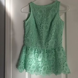 Mint Lace Peplum Top